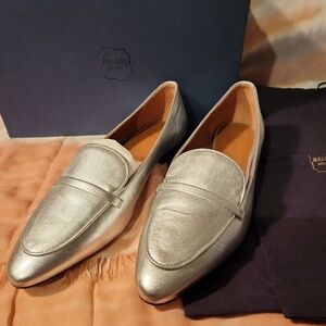 Malone Souliers Bruni Metallic Silver Flats Size 40 New